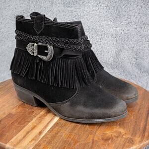 Moleca ankle boots black size 8 women tassles side zipper 1 3/4" heel